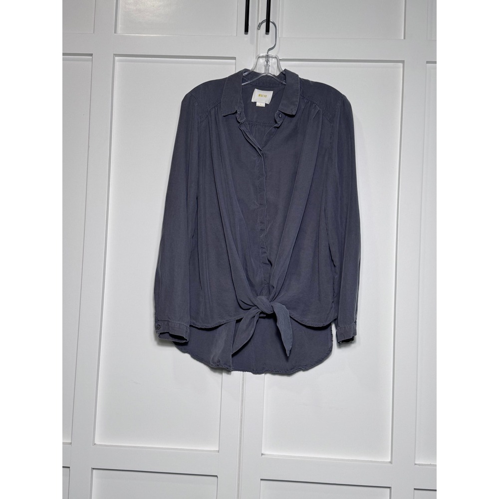 Maeve Anthropologie Womens Gray Tencel Tie Front Button Shirt Size M‎ OB715460